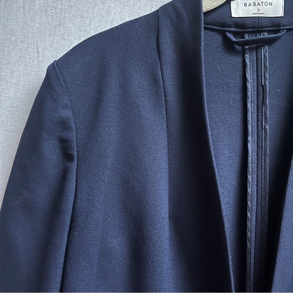 Babaton Aritzia Power Blazer Navy Open-Front 3/4 Sleeve Jacket Sz 2 - Picture 5 of 12